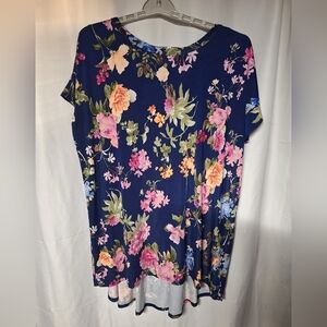 Bellamie Floral Print Blouse - Navy and Multicolor